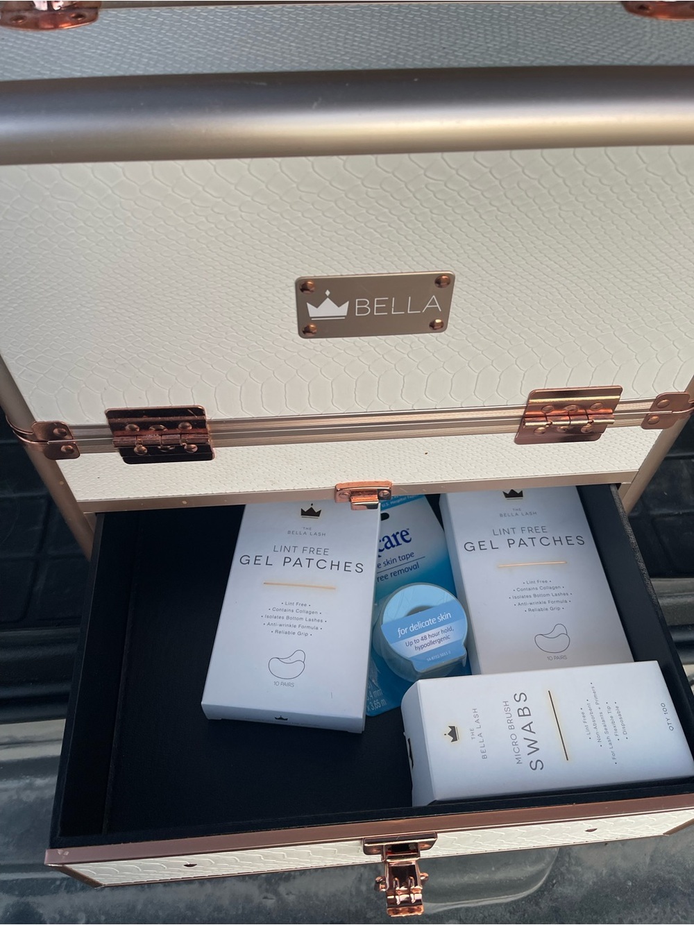 Abella White & Rose Gold Makeup Case with Lash Care Kit